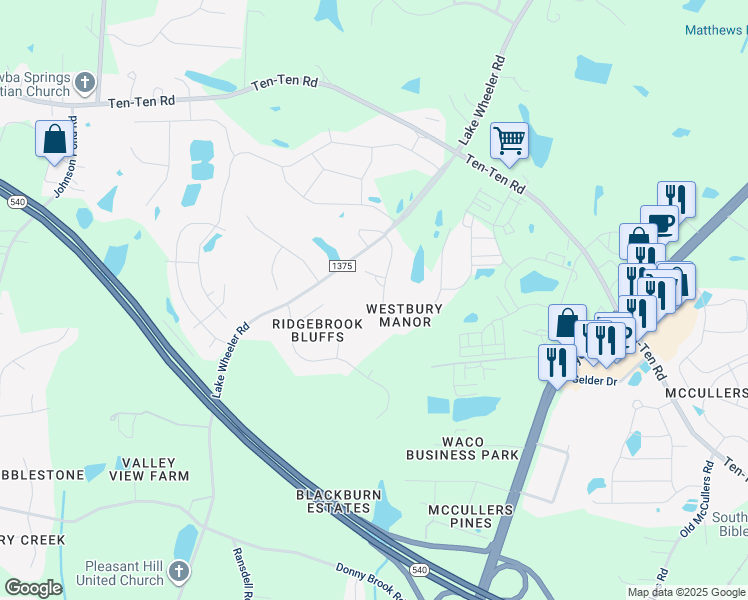 map of restaurants, bars, coffee shops, grocery stores, and more near 3728 Westbury Lake Drive in Raleigh