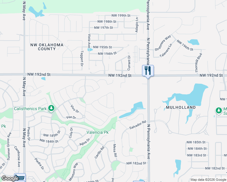 map of restaurants, bars, coffee shops, grocery stores, and more near 2324 Northwest 191st Court in Edmond