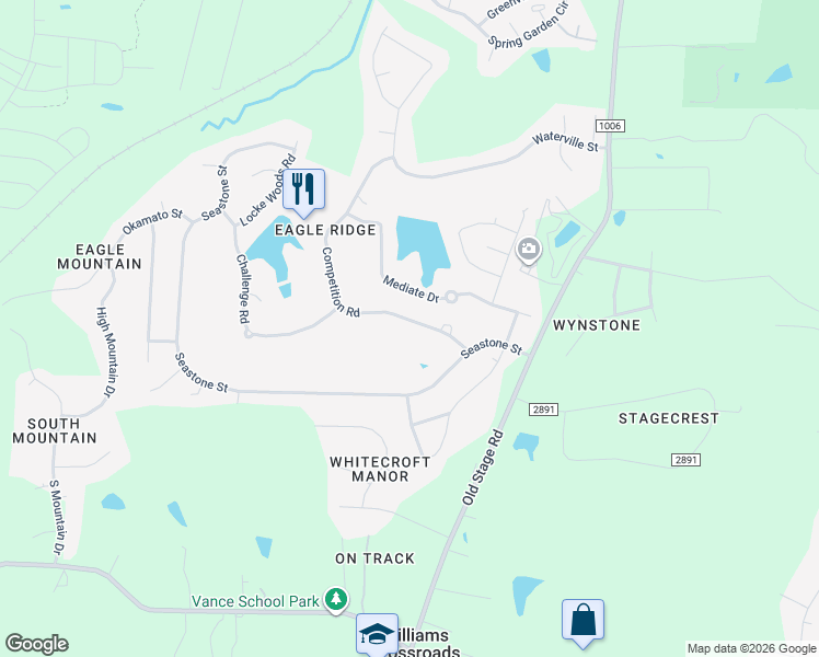 map of restaurants, bars, coffee shops, grocery stores, and more near 323 Competition Road in Raleigh