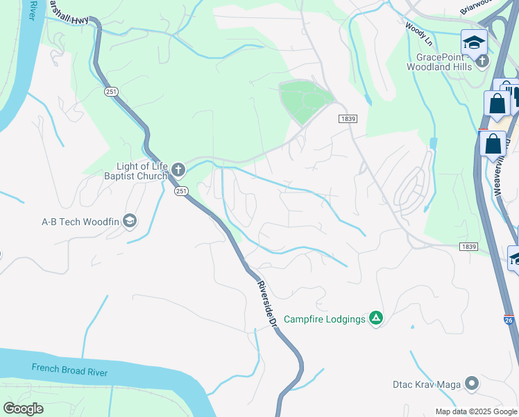 map of restaurants, bars, coffee shops, grocery stores, and more near 8 Bannister Drive in Asheville