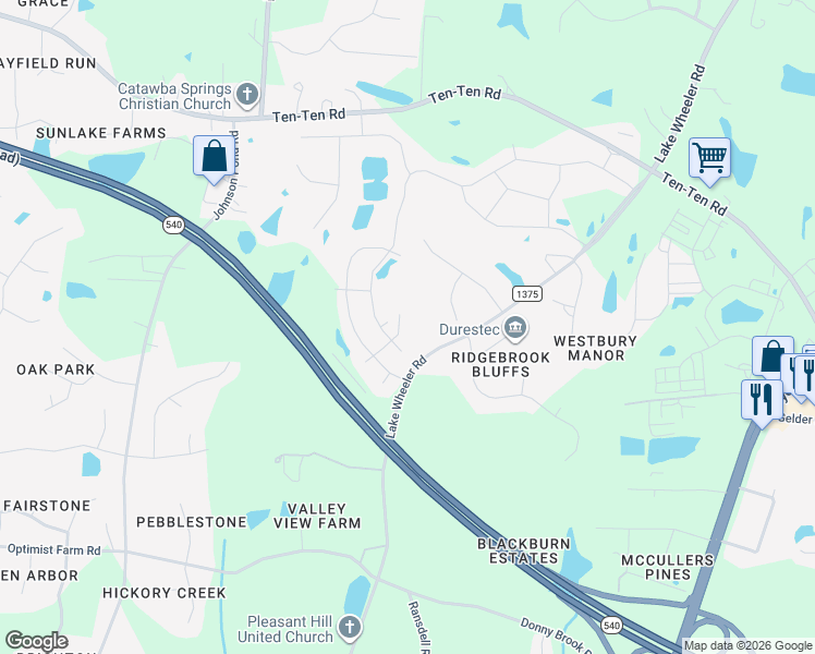 map of restaurants, bars, coffee shops, grocery stores, and more near 8536 Lake Wheeler Road in Raleigh