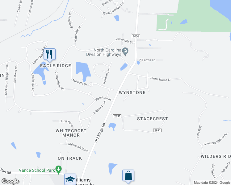 map of restaurants, bars, coffee shops, grocery stores, and more near 276 Mediate Drive in Raleigh