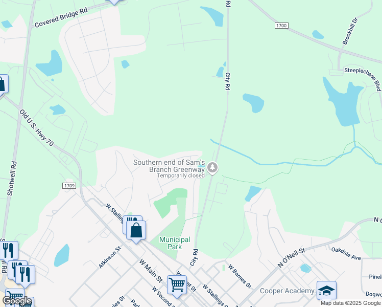 map of restaurants, bars, coffee shops, grocery stores, and more near 235 Golden Gate Parkway in Clayton