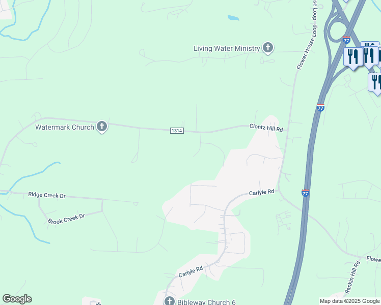 map of restaurants, bars, coffee shops, grocery stores, and more near 133 Stately Pines Drive in Troutman