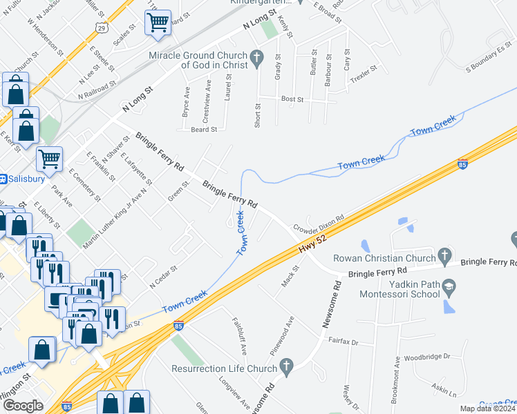 map of restaurants, bars, coffee shops, grocery stores, and more near 1218 Bringle Ferry Road in Salisbury