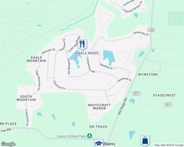 map of restaurants, bars, coffee shops, grocery stores, and more near 107 Challenge Road in Raleigh