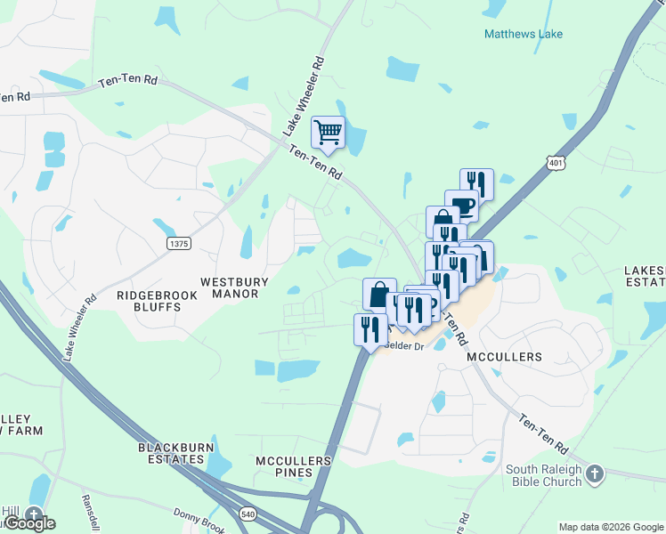 map of restaurants, bars, coffee shops, grocery stores, and more near 8108 Daddy Road in Raleigh