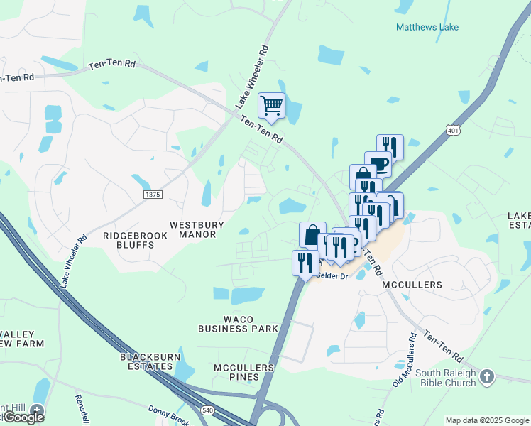 map of restaurants, bars, coffee shops, grocery stores, and more near 8112 Daddy Road in Raleigh
