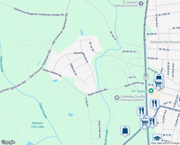 map of restaurants, bars, coffee shops, grocery stores, and more near 204 Shannonbrook Drive in Newton