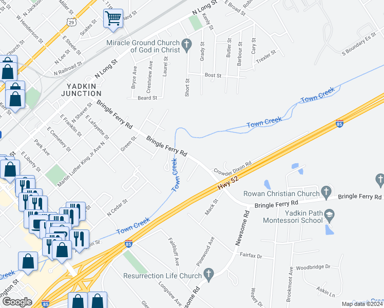 map of restaurants, bars, coffee shops, grocery stores, and more near 1206 Bringle Ferry Road in Salisbury