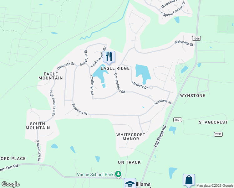 map of restaurants, bars, coffee shops, grocery stores, and more near 107 Challenge Road in Raleigh
