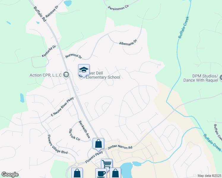 map of restaurants, bars, coffee shops, grocery stores, and more near 82 Needham Lane in Clayton