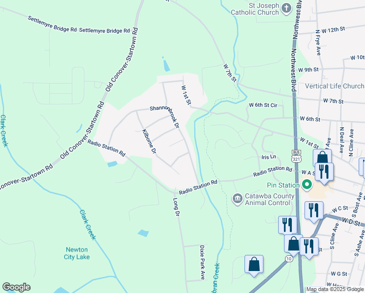 map of restaurants, bars, coffee shops, grocery stores, and more near 204 Shannonbrook Drive in Newton