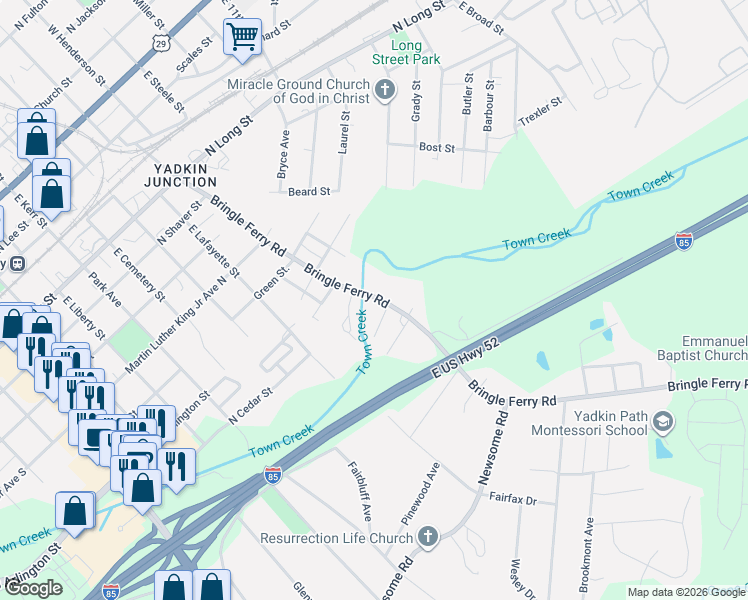 map of restaurants, bars, coffee shops, grocery stores, and more near 118 Earnhardt Avenue in Salisbury