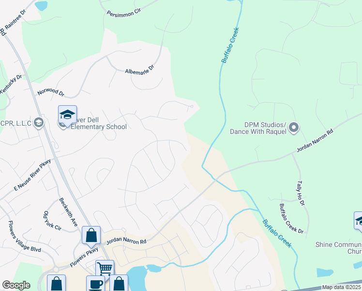 map of restaurants, bars, coffee shops, grocery stores, and more near 452 North Great White Way in Clayton