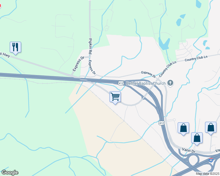 map of restaurants, bars, coffee shops, grocery stores, and more near 2715 Bells Highway in Jackson