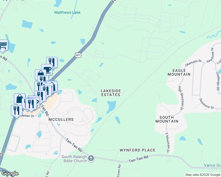 map of restaurants, bars, coffee shops, grocery stores, and more near 3024 Fields Drive in Raleigh