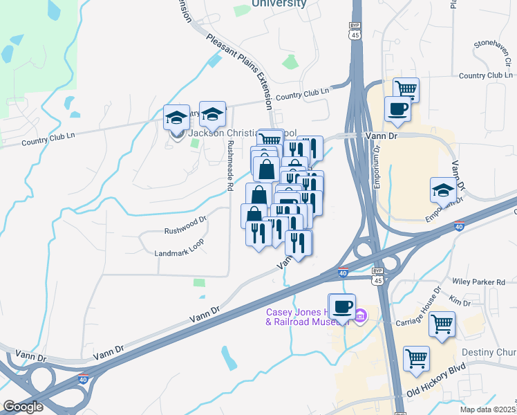 map of restaurants, bars, coffee shops, grocery stores, and more near 1131 Vann Drive in Jackson