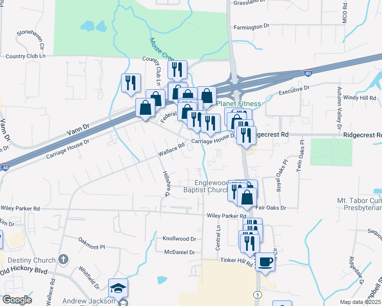 map of restaurants, bars, coffee shops, grocery stores, and more near 35 Sta-Les Cove in Jackson