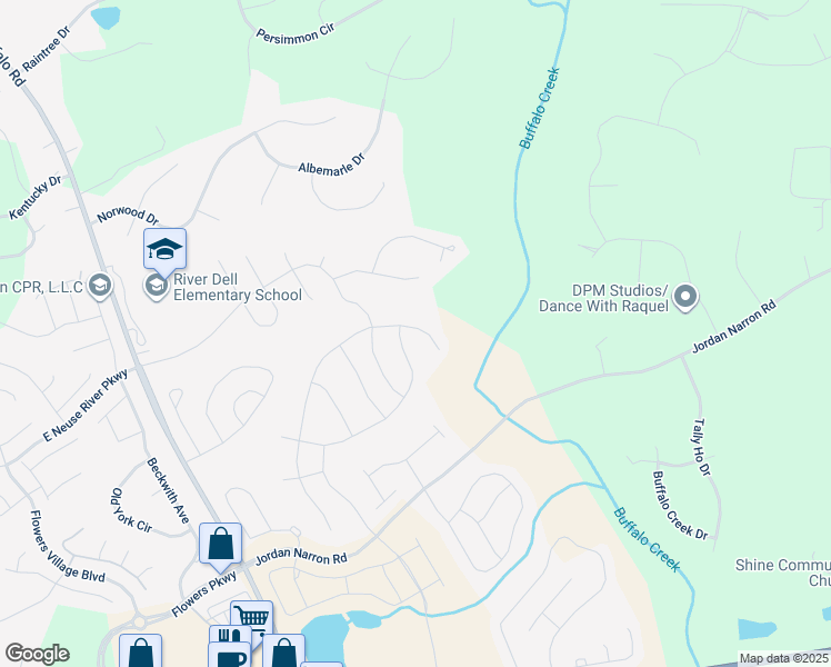 map of restaurants, bars, coffee shops, grocery stores, and more near 419 North Great White Way in Clayton