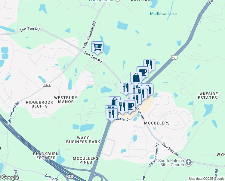 map of restaurants, bars, coffee shops, grocery stores, and more near 8112 Daddy Road in Raleigh