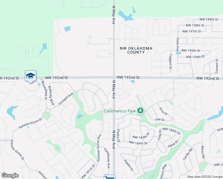 map of restaurants, bars, coffee shops, grocery stores, and more near 19136 Cottonwood Court in Edmond