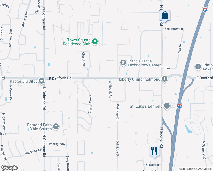 map of restaurants, bars, coffee shops, grocery stores, and more near 3508 Pavilion Place in Edmond