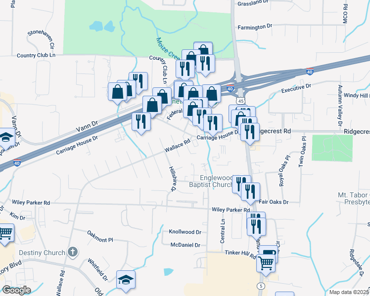 map of restaurants, bars, coffee shops, grocery stores, and more near 134 Carriage House Drive in Jackson