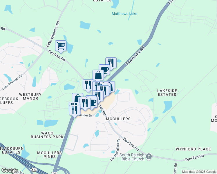 map of restaurants, bars, coffee shops, grocery stores, and more near 7911 Fayetteville Road in Raleigh