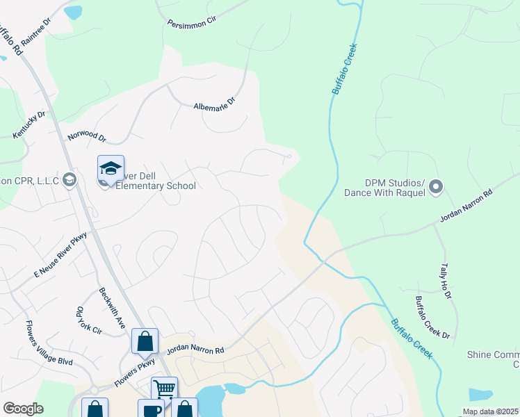 map of restaurants, bars, coffee shops, grocery stores, and more near 392 North Great White Way in Clayton