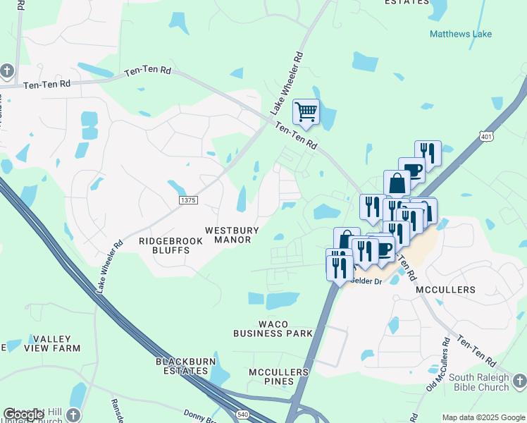 map of restaurants, bars, coffee shops, grocery stores, and more near 2201 Hedge Maple Drive in Raleigh