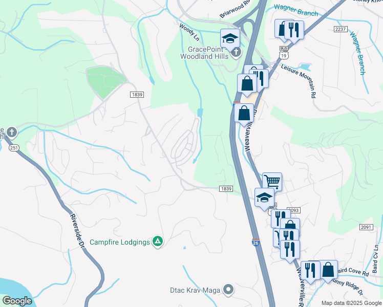 map of restaurants, bars, coffee shops, grocery stores, and more near 98 Black Locust Drive in Asheville