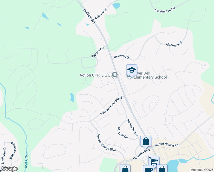 map of restaurants, bars, coffee shops, grocery stores, and more near 77 Bristol Circle in Clayton