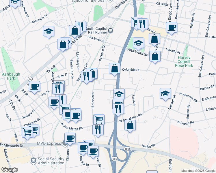 map of restaurants, bars, coffee shops, grocery stores, and more near 810 Cll Anaya North in Santa Fe