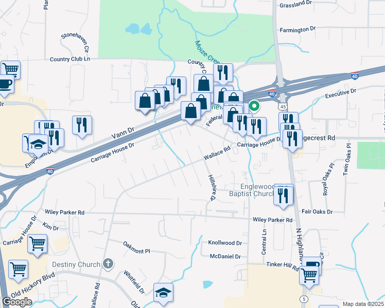 map of restaurants, bars, coffee shops, grocery stores, and more near 34 Lennon Cove in Jackson