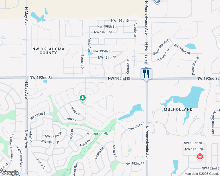 map of restaurants, bars, coffee shops, grocery stores, and more near 2345 Northwest 191st Court in Edmond