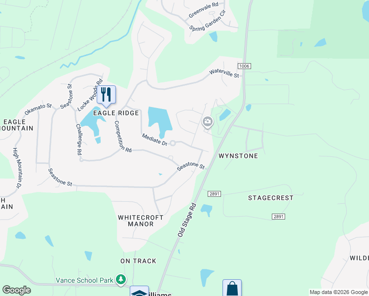 map of restaurants, bars, coffee shops, grocery stores, and more near 234 Mediate Drive in Raleigh