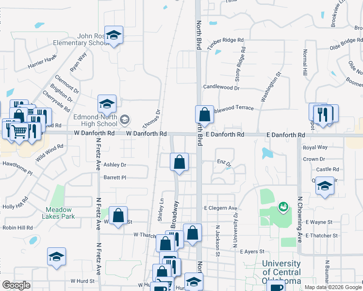 map of restaurants, bars, coffee shops, grocery stores, and more near in Edmond