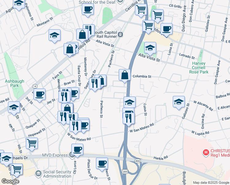 map of restaurants, bars, coffee shops, grocery stores, and more near 820 Calle Anaya South in Santa Fe