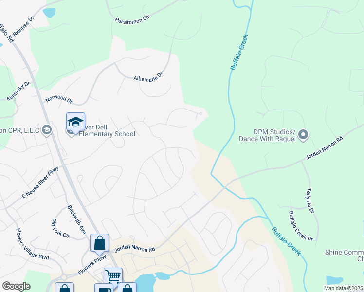 map of restaurants, bars, coffee shops, grocery stores, and more near North Great White Way in Johnston County