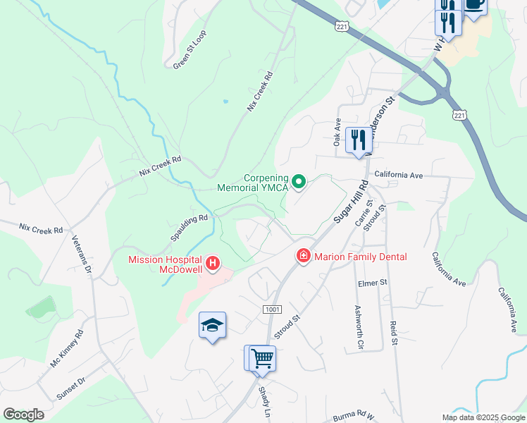 map of restaurants, bars, coffee shops, grocery stores, and more near 160 Spaulding Road in Marion