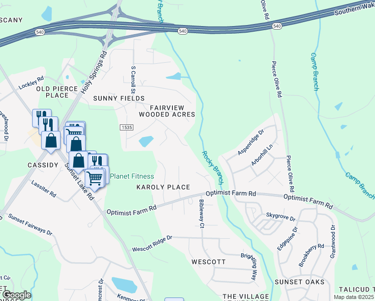 map of restaurants, bars, coffee shops, grocery stores, and more near 220 Fairhaven Street in Apex