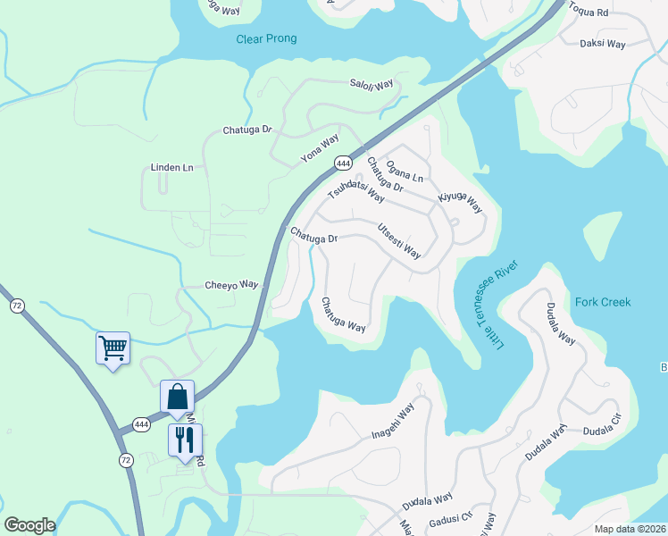 map of restaurants, bars, coffee shops, grocery stores, and more near 322 Chatuga Lane in Loudon