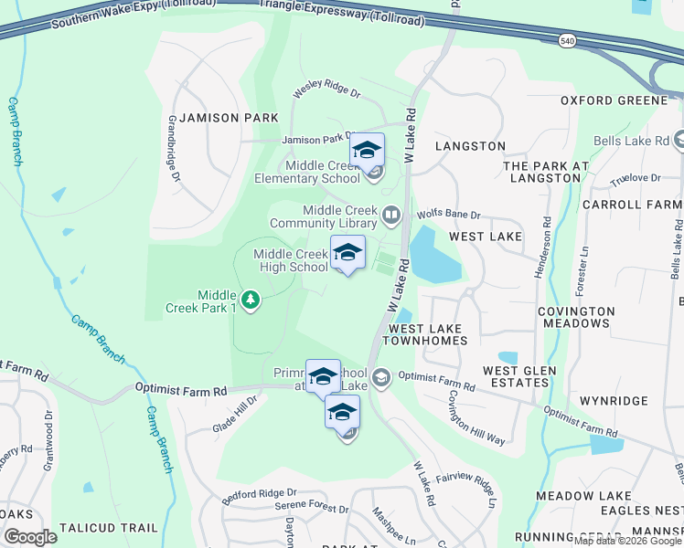 map of restaurants, bars, coffee shops, grocery stores, and more near 123 Middle Creek Park Avenue in Apex