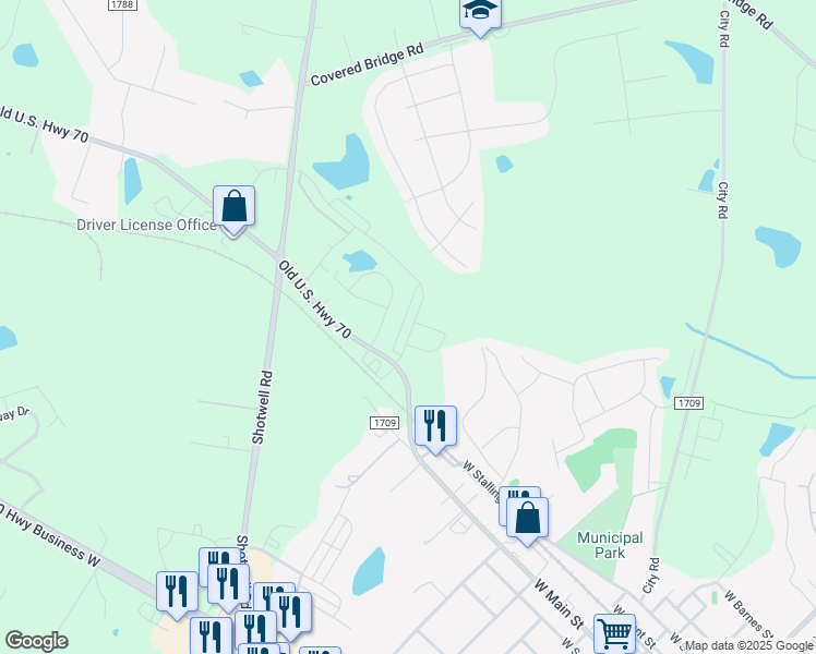 map of restaurants, bars, coffee shops, grocery stores, and more near 109 Lakeside Drive in Clayton
