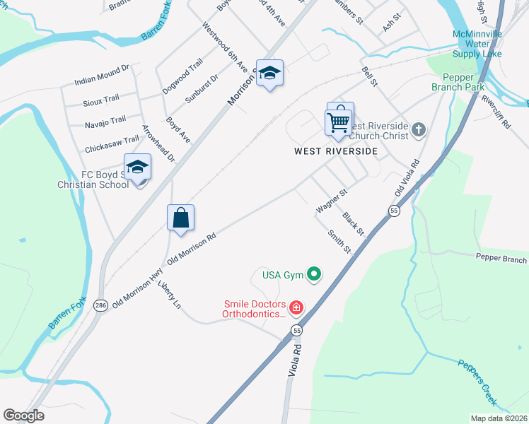 map of restaurants, bars, coffee shops, grocery stores, and more near 439 Old Morrison Road in McMinnville