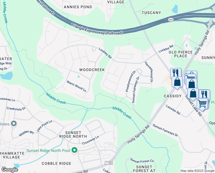 map of restaurants, bars, coffee shops, grocery stores, and more near 324 Canterwood Drive in Apex