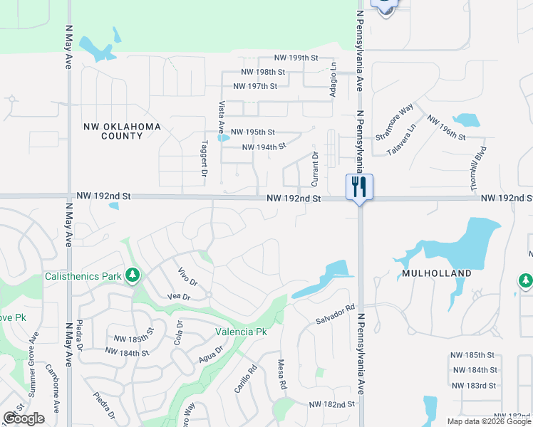 map of restaurants, bars, coffee shops, grocery stores, and more near 2345 Northwest 191st Court in Edmond