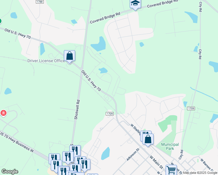 map of restaurants, bars, coffee shops, grocery stores, and more near 109 Lakeside Drive in Clayton