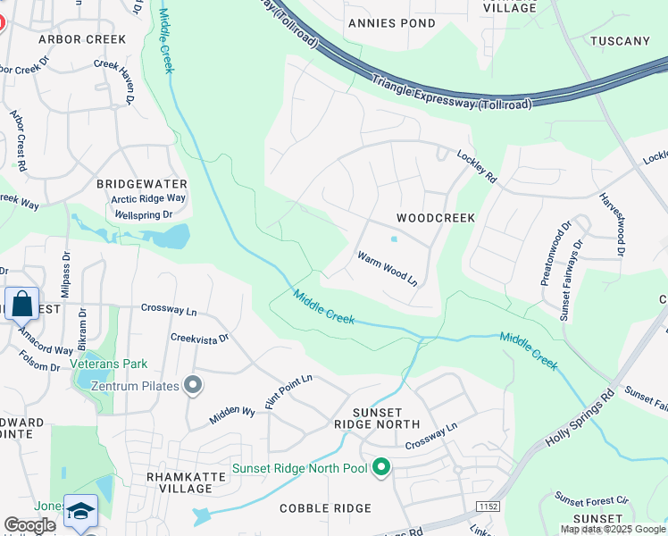 map of restaurants, bars, coffee shops, grocery stores, and more near 308 Bountywood Drive in Apex
